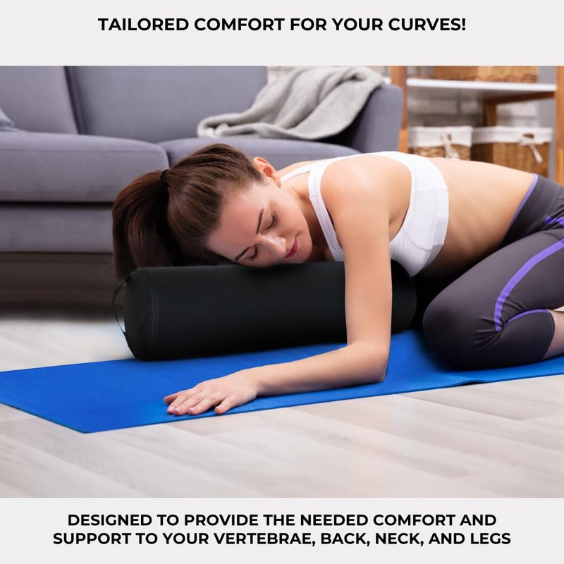 Full Round Bolster Pillow - Black Oil & Stain-Resistant Massage & Yoga Cushion | 6” R x 26” L