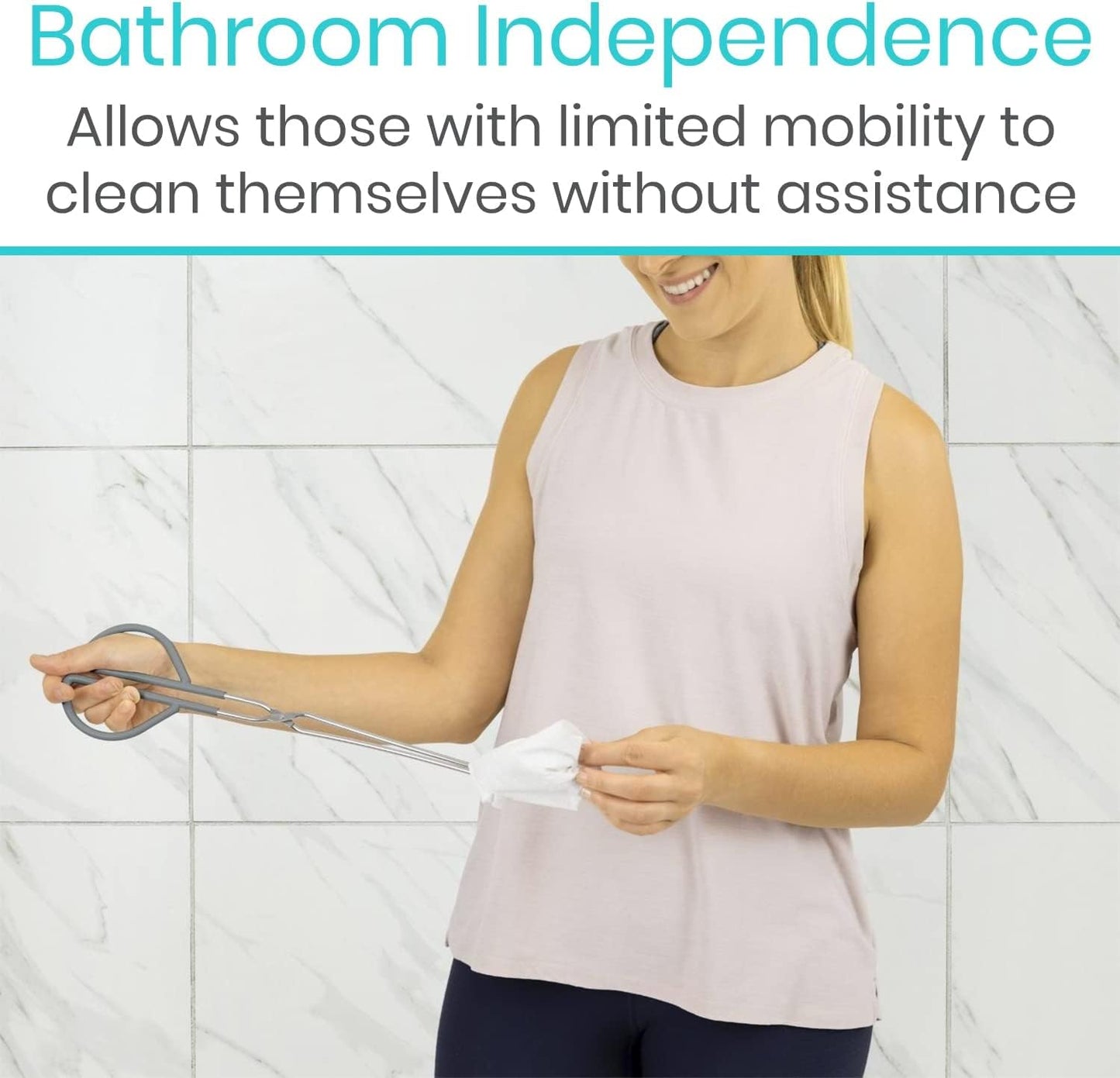 Vive Toilet Aids for Wiping Bottom - Tongs for Toileting, Wiper Reacher Tool, Self Wipe Assist - Handicap Accessories for Daily Living, Limited Mobility - Long Handle
