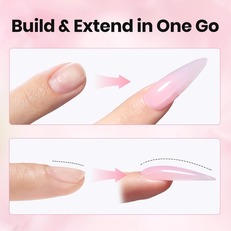 Beetles Hard Gel Nails Kit,3 Colors Clear Nude Pink Sculpted Gel Nail Extension Sculpting High Hardness for Salon Pros Women,Nude Pink & Clear Builder Nail Gel with Medium Oval Tips UV & LED Cured