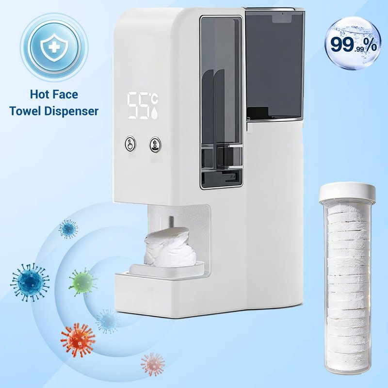Hot Face Towel Dispenser,Small Towel Warmer,Automatic Disposable Hot Face Towel Heater Machine,5-Second Heating,Portable Compressed Towels Steamer for Facials(1Machine+60pcs towel)