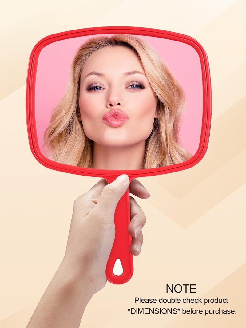 Gladmart Hand Mirror Salon Barber Hairdressing Handheld Mirror with Handle (Square Red 7.4 x 10.3 inches)