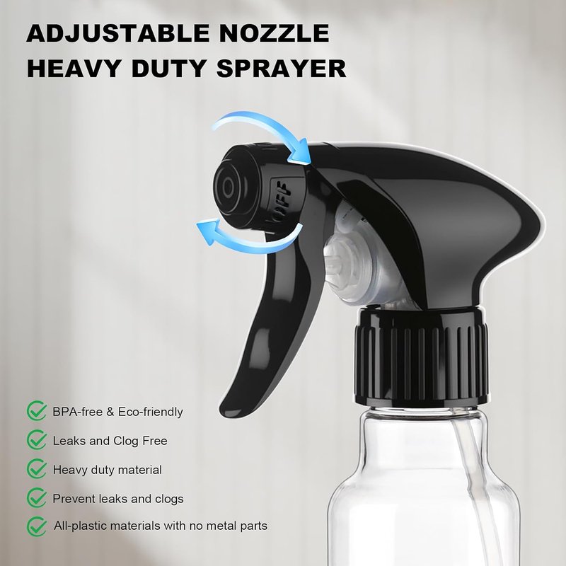 4oz Plastic Spray Bottles - Heavy Duty Hair Mist & Cleaning Solutions | 2 Pack (Clear)
