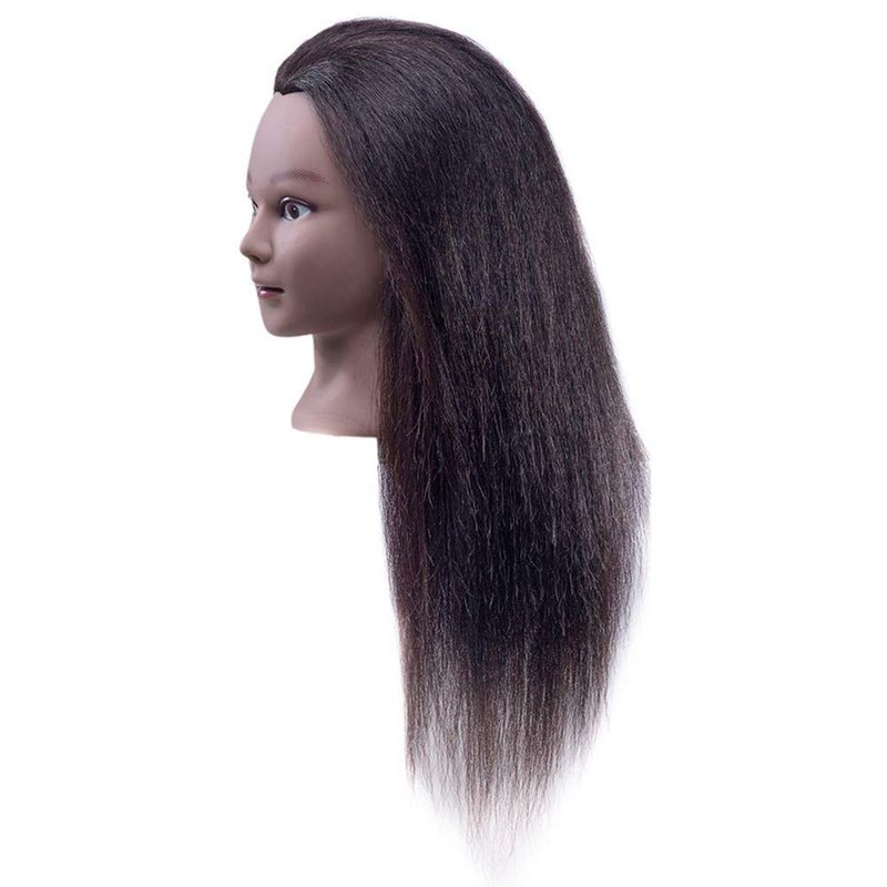 100% Real Hair Mannequin 22"-24" Afro Fluffy Light Yaki kinky Straight Textured Cosmetology Beauty School Head Included C-Clamp free of Purchase Black(22~24 Inch, #2)#2