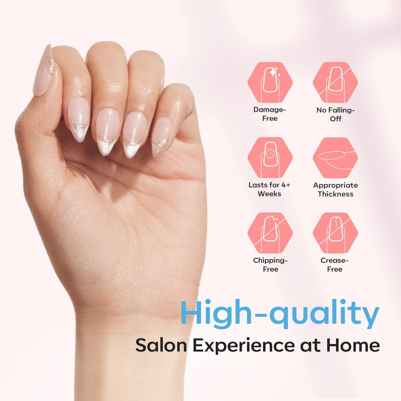 Modelones Medium Almond Gel Nail Tips, 510Pcs Half Cover Fake Press on Nails Tips Pre-Etched Clear Natural Fit Acrylic Gel False Nails for Extension DIY Salon 15Sizes