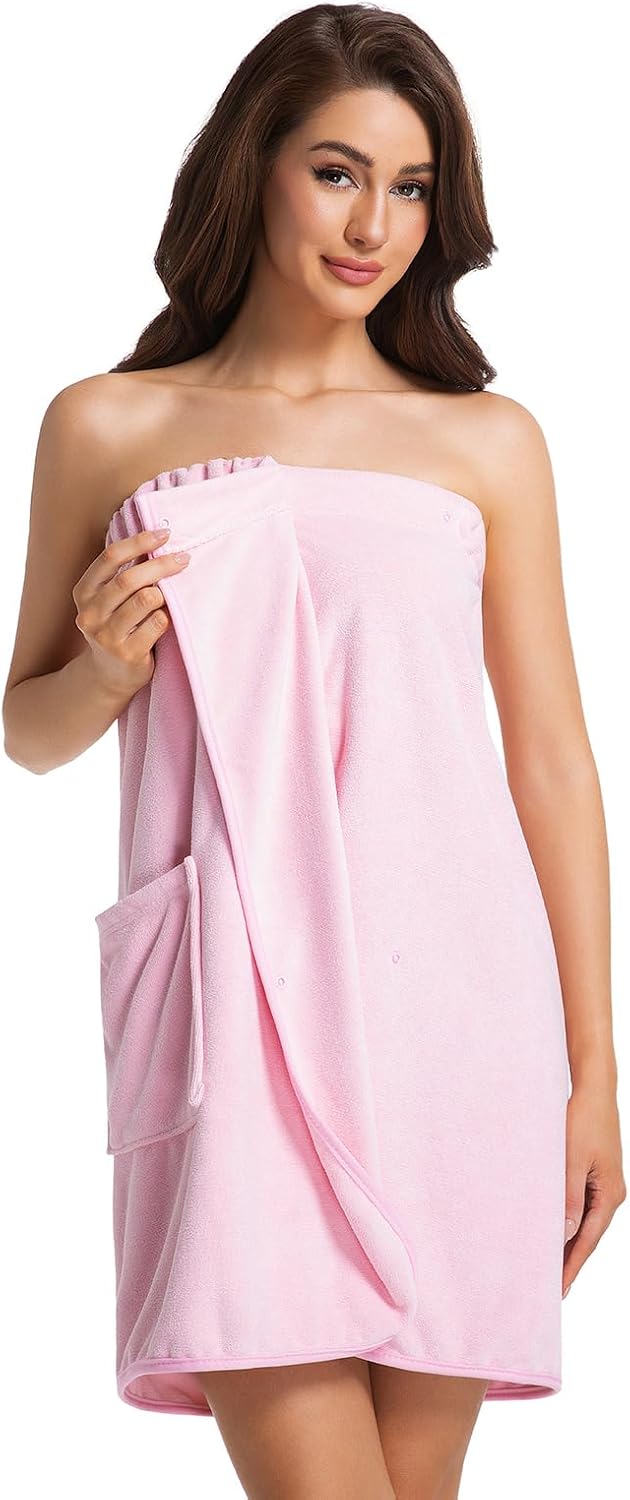 Women's Lightweight Towel Wrap Bath Robe - Adjustable Snap Closure for Spa & Shower Use
