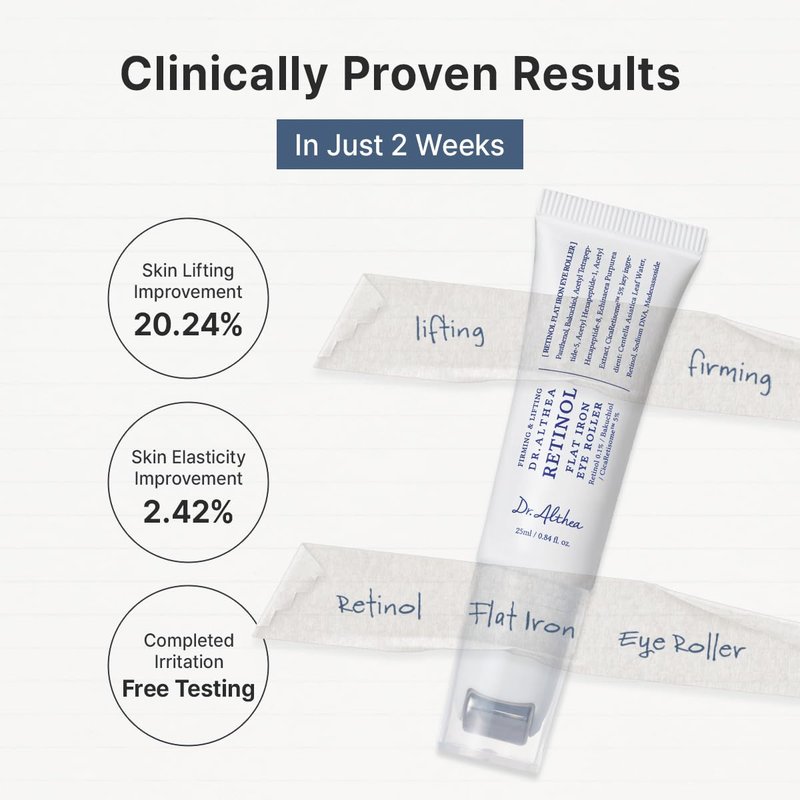 Dr.Althea Retinol Flat Iron Eye Roller | Face Lift Serum with Gua Sha Roller | Antiaging Care with Madecassoside & Centella & Hyaluronic Acid | Vegan Korean Skincare, 0.84 fl oz