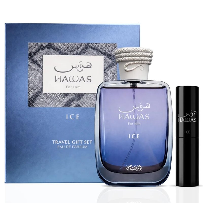 RASASI Hawas Ice For Men 2 piece Travel Set Eau De Parfum Spray 100ML (3.4 Oz) & 8ml (0.27 Oz)