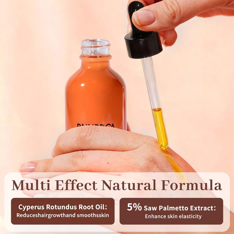 BNNBRGA Cyperus Rotundus Oil for Hair Removal – 5% Saw Palmetto Extract, Pure & Natural Hair Reduction Serum, Helps Slow Regrowth on Face & Body, Soothing & Moisturizing for All Skin Types, 60ml