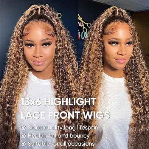NOELLA 13x6 HD Lace Front Wigs Human Hair 24 Inch Honey Blonde Highlight Ombre Water Wave Curly Human Hair Wigs 210% Density Wet and Wavy Lace Frontal Glueless Wig For Black Women