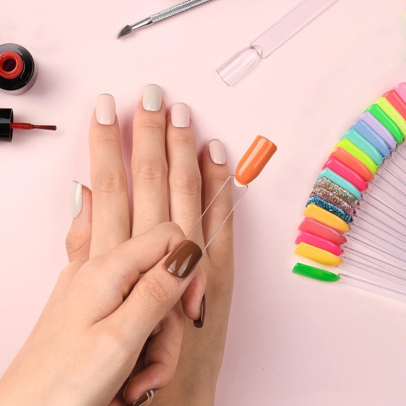AZUREBEAUTY 150 Pcs Clear Nail Color Sticks, Fan Shape Nail Art Polish Display Tips, False Nail Sample Sticks, Nail Practice Color Display, Transparent Polish Board, Nail Art Tools Set