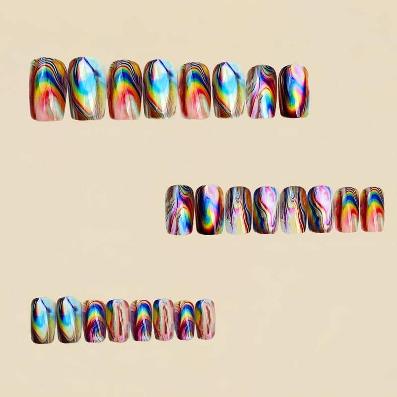 Press On Nails - Medium Square Acrylic Nails with Color Gradient Design | 24 Pcs Glossy Full Cover Reusable