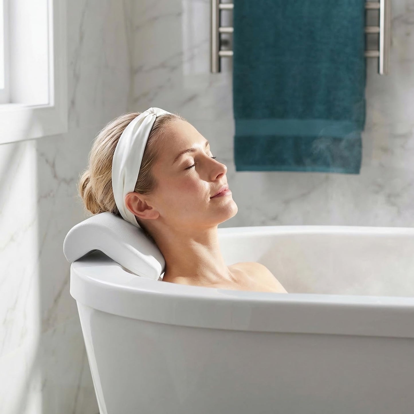 POPETPOP Bath Pillow for Tub - PU Wave Bath Pillow, White Bath Tub Pillows for Head and Neck, Waterproof Tub Pillow for Women Men Home, Hotel, Salon, Spa, Bathtub Accessories (11.59'' X 5.70'')