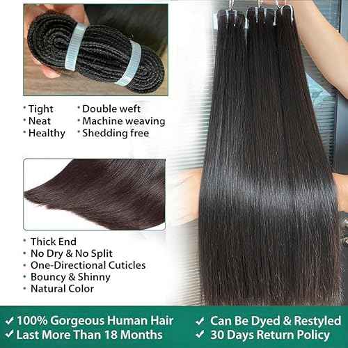 16A Straight Bundles Human Hair 100% Unprocessed Vietnamese Raw Hair Bundles Full and Thick Straight Weave Hair Extensions for Women,Three Times the Lifespan 14Inch