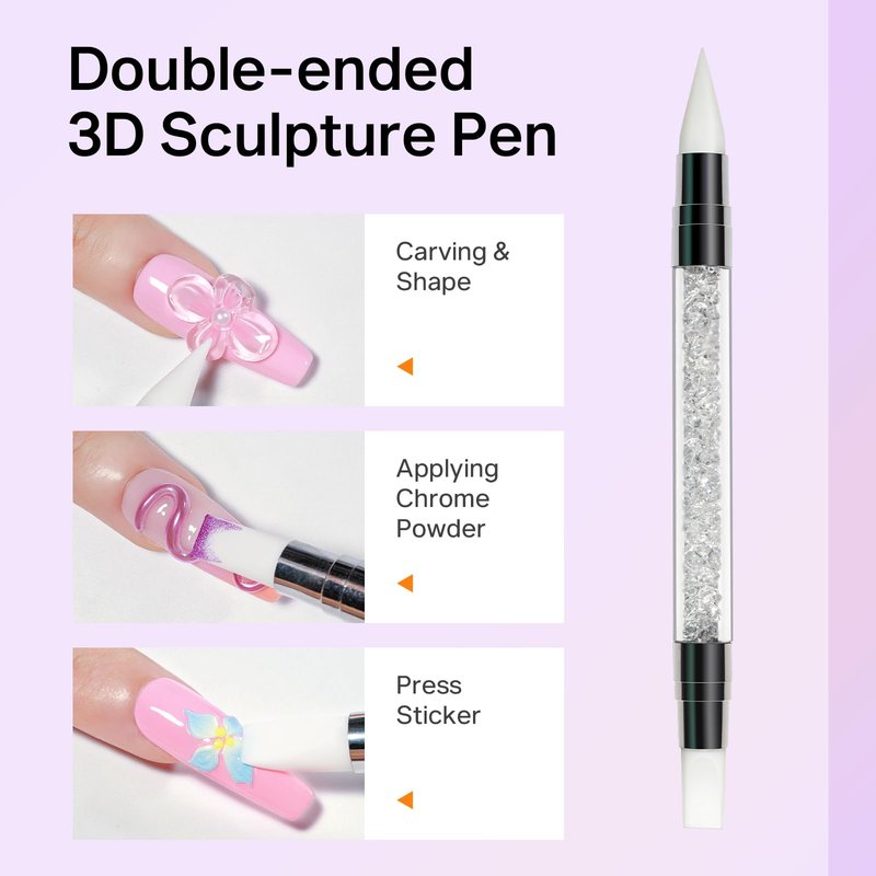 MIZHSE 3D Sculpting Gel Nail Art Kit, 2PCS Clear White Non-Sticky Molding Solid Builder Gel U V LED Hard Gels for Carving Flowers DIY Manicure 3D Nail Design Nail Extensions with Sculpture Pen