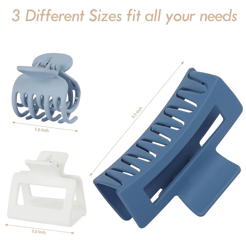 CHANDAT 3 Style Blue Hair Claw Clips Set - 9 pcs Medium Rectangle and Square Clips for Thick and Thin Hair Women's Accessories