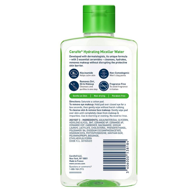 CeraVe Micellar Water - Hydrating Facial Cleanser & Eye Makeup Remover with Niacinamide | 10 Fl Oz
