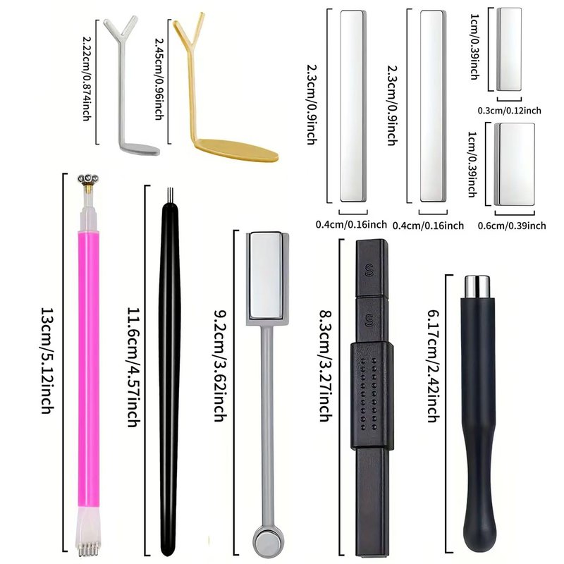 DAIXIANGER 11PCS Cat Eye Nail Magnet Tool Set - Double-Head Magnet Sticks, Heart Shaped Magnets for Cat Eye Gel Nail Polish, Professional Nail Art DIY Accessories for Home Manicure