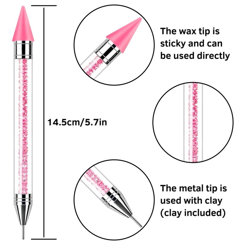 3 Pack Rhinestone Picker Tool Dotting Pen with 3 Wax Tips and Tray, Wax Pencil for Rhinestones, Gem Picker Pen Diamond Jewel Applicator, Rhinestone Tools Kit for Bedazzling DIY Nail Art
