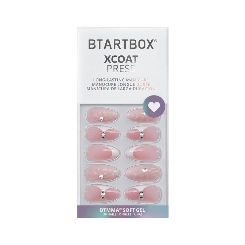 BTArtbox French Tip Press On Nails - Lamp-Curable 3D Medium Almond Press On Nails with Glue for Women, Semi-Transparent Soft Gel Glue On Nails in 15 Sizes - 30 Stick On Nails Kit, Prom Queen