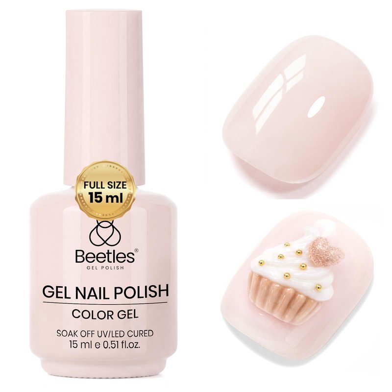 Beetles Nude Gel Nail Polish - Creamy Almond 15ML/0.51Fl Oz, Nude Gel Polish, Same Color Bottle, Soak Off UV LED Lamp Summer Nails Art, Long-Lasting Manicure Salon DIY French Nails Home