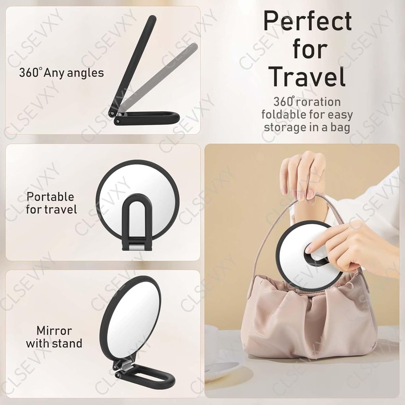 CLSEVXY Double-Sided Handheld Magnifying Mirror - 1X & 15X Magnification | Travel-Friendly & 360° Rotating Design