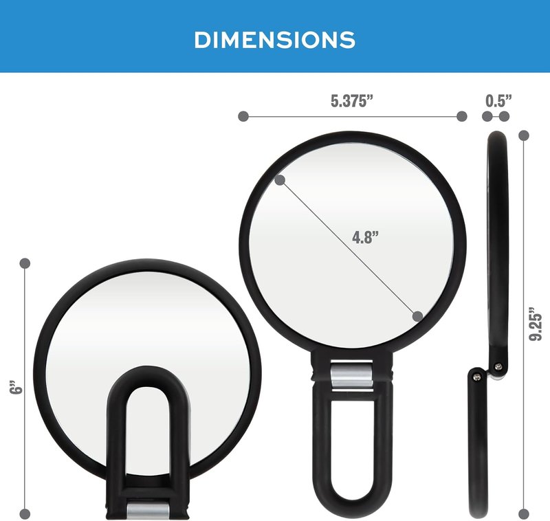 ForPro Professional Collection Premium Handheld Magnifying Mirror - 1X/15X Magnification, Adjustable Folding Handle, Black
