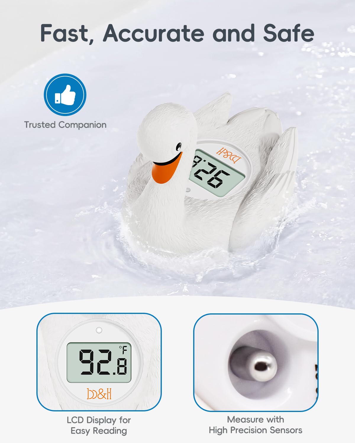 b&h Baby Bath Thermometer, Swan Digital Infant Bathtub Thermometer - Reliable Temperature Readings - Easy to Read Screen - Waterproof, Safe Floats in Water Toy, Newborn Must Haves