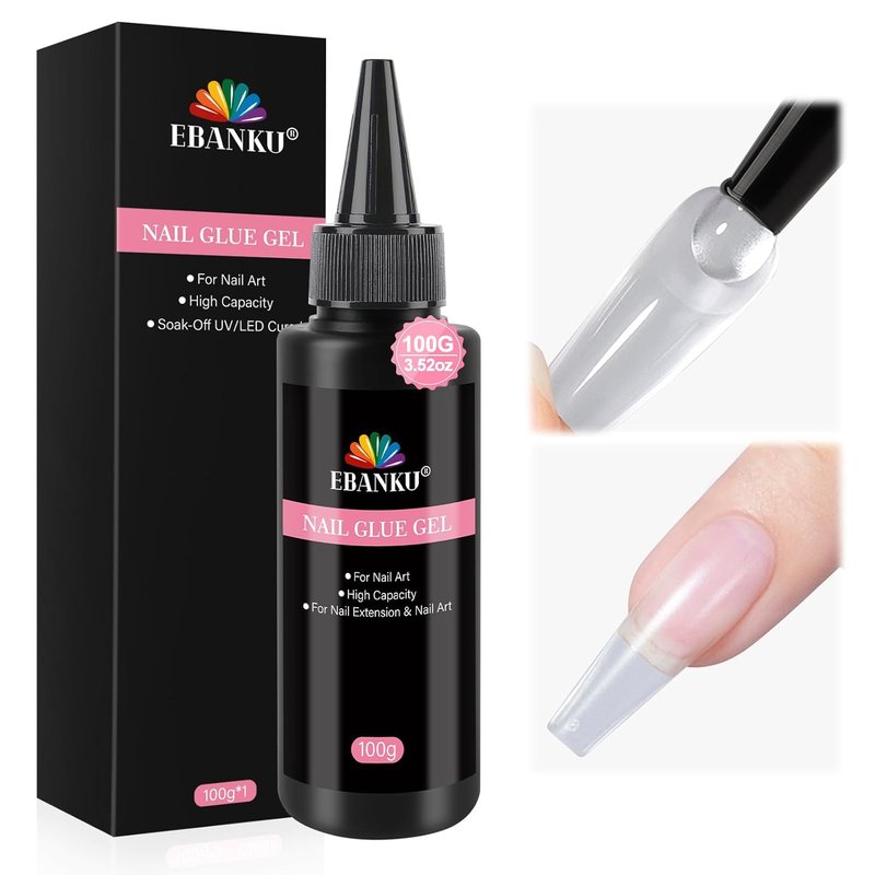 100g/3.52oz Gel Nail Glue, EBANKU Press on Nails Glue for Acrylic Nail Tips Super Strong Solid Soft Gel for Fake Nails Extension, Long Lasting, UV Lamp Required, High Capacity, Pointed Bottle Nozzle