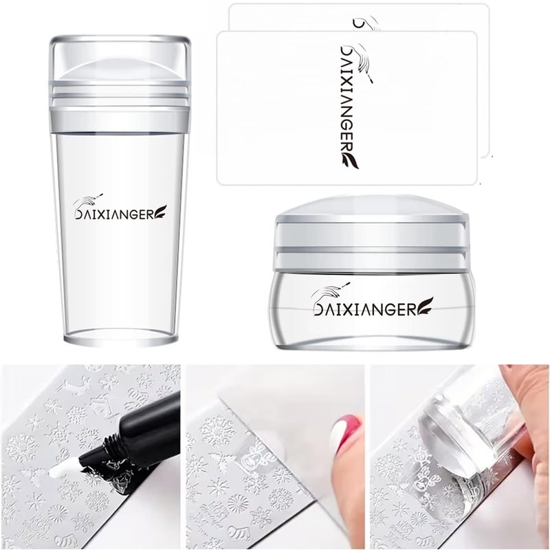 DAIXIANGER French Tip Nail Stamp, Nail Stamping Kit, French Tip Stamp Tool, 2 Sizes Clear Nail Stamper with Scraper, Professional Nail Stampd for French Manicure & DIY Nail Art at Home