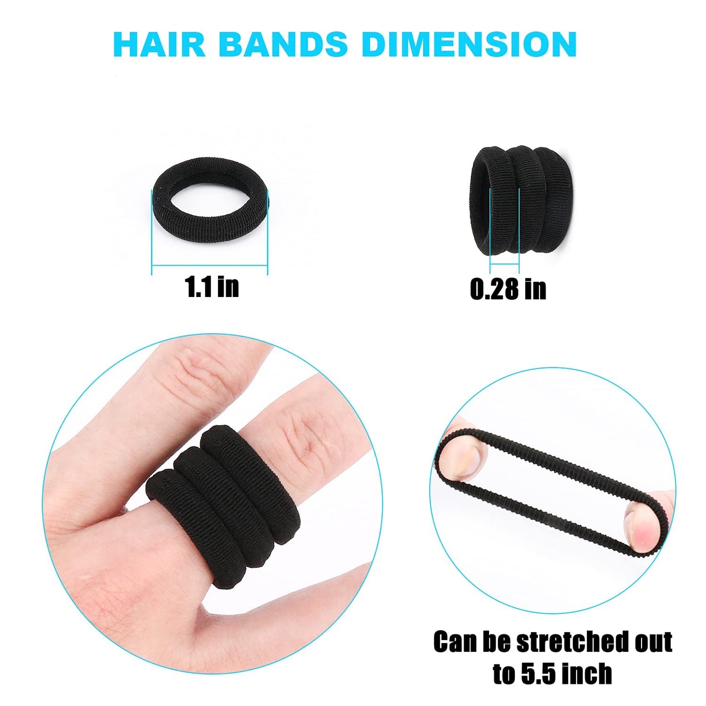 WANBY Hair Ties Mini Seamless Black Hair Bands Soft Elastics Ponytail Holders Hair Ties for Girls Toddler