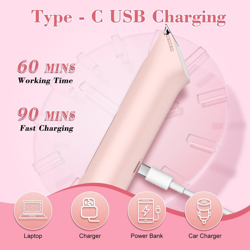 Hatteker 4-in-1 Women's Electric Razor, Dual-Head Body Hair Trimmer for Women, IPX7 Waterproof Rechargeable Bikini Trimmer & Facial Hair Remover for Legs, Armpits, Face, Nose, Eyebrows, Pink