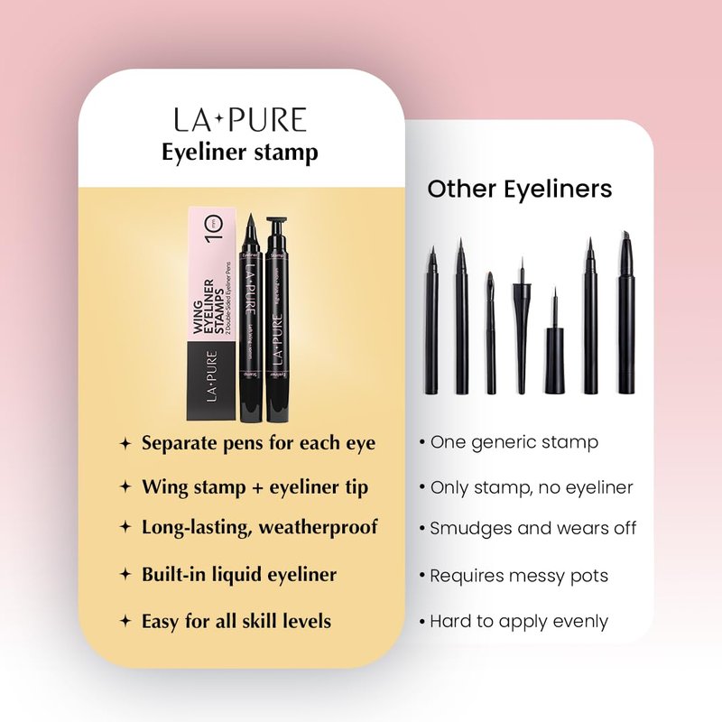 LA PURE Waterproof Liquid Eyeliner - Winged Cat Eye Stamp Tool | Smudge-Proof Black 10mm Pen