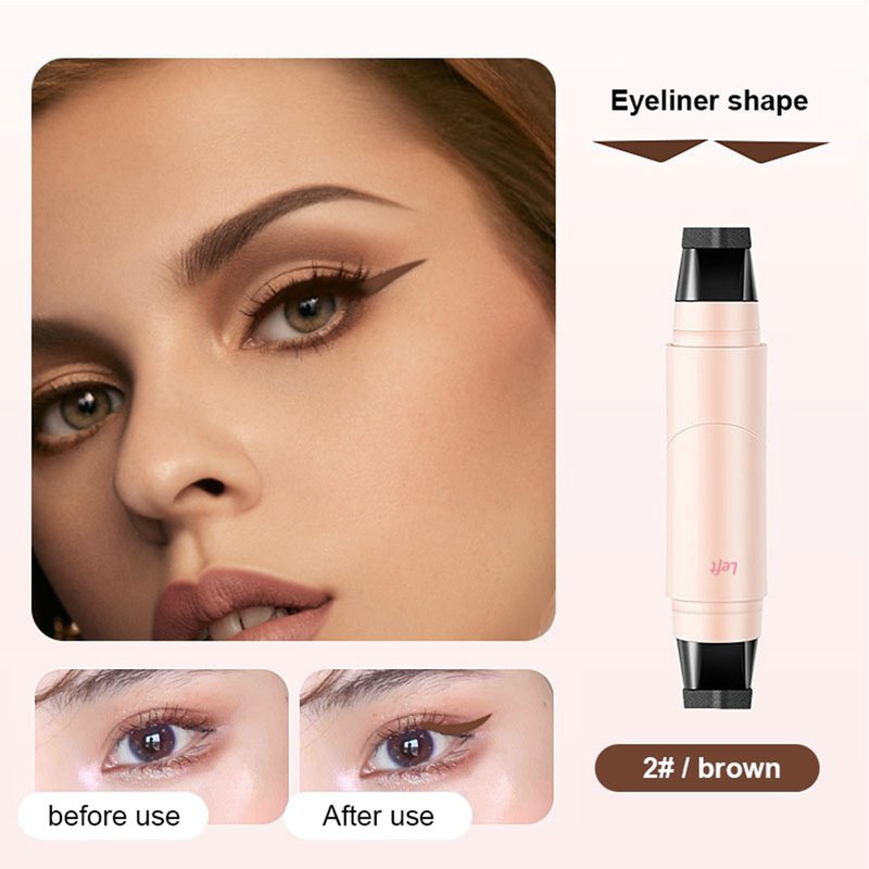 Riroenst 2 Pcs Eyeliner Stamp Set, Waterpoof Natural Foldable Eyeliner Stamp for Perfect Wings,Smudge Proof, Long-Lasting Eye Makeup (Black+Brown)