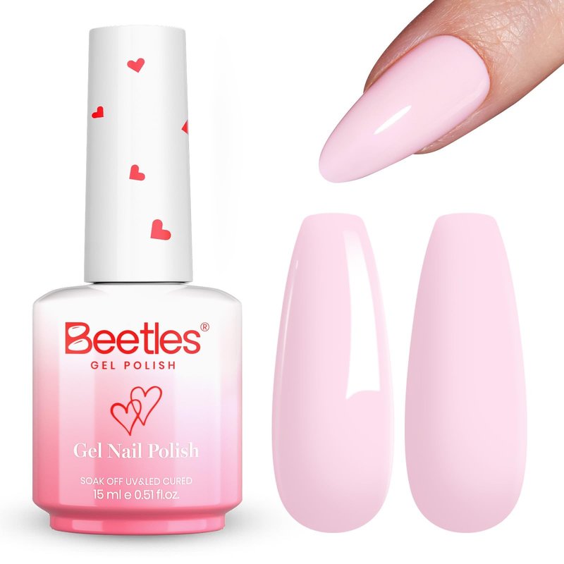 Beetles Barely Pink Gel Polish - 15ml/0.51 Fl Oz Large Capacity, Light Pink Gel Nail Polish for Summer Nails, Pastel Nail Art Salon Long Lasting Soak Off UV LED Nails Lamp