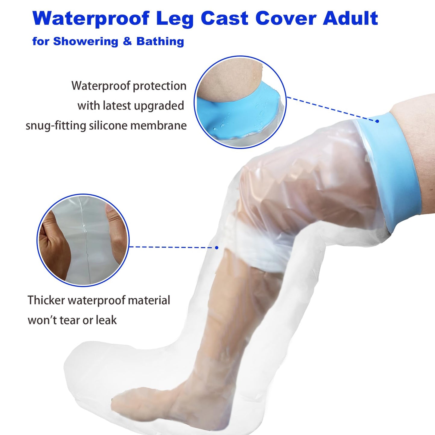 Wateproof Cast Covers for Shower Leg Adult, Full Leg Protector Shower Bandage Wound Showering for Broken Knee Foot Ankle Wound Burns Care Supplies, After Surgery Gifts,Reusable(30.7 in. Long)