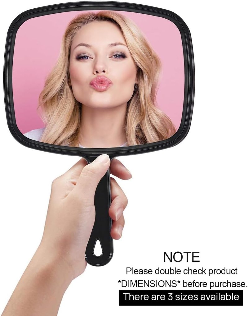 Handheld Salon Barber Mirror - 9.3" x 6.7" Square Black Hairdressing Tool with Handle