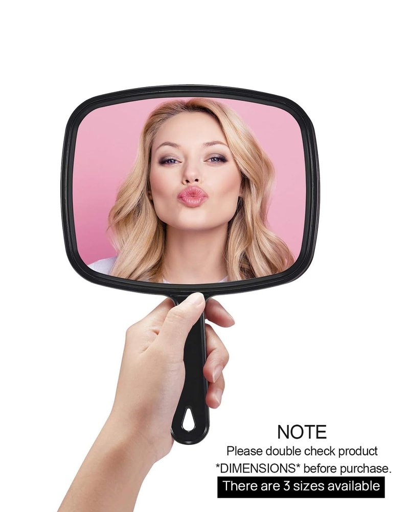 PROTECLE Hand Mirror,9.3" L x 6.7" W Salon Barber Hairdressing Handheld Mirror with Handle, Square Black