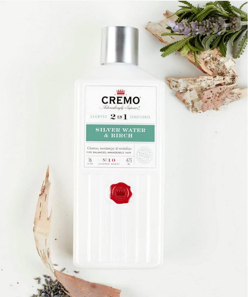 Cremo Barber Grade Silver Water & Birch 2-in-1 Shampoo & Conditioner, 16 Fl Oz (2-Pack)