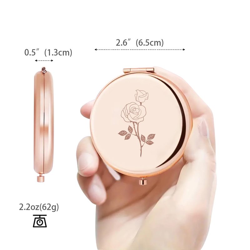 PDOZV Compact Mirror Round 2.6” 1X/2X Engraved Pocket Mirror Gifts for Bridesmaid Birthday Anniversary Mothers Day for Women Mom Wife (RG01)