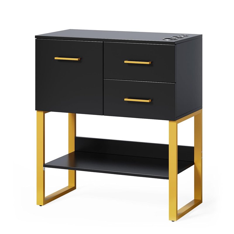 Beauty Barber Station - Salon Storage Cabinet with Drawers & Hair Dryer Holders | Black Styling Station for Hair Stylists