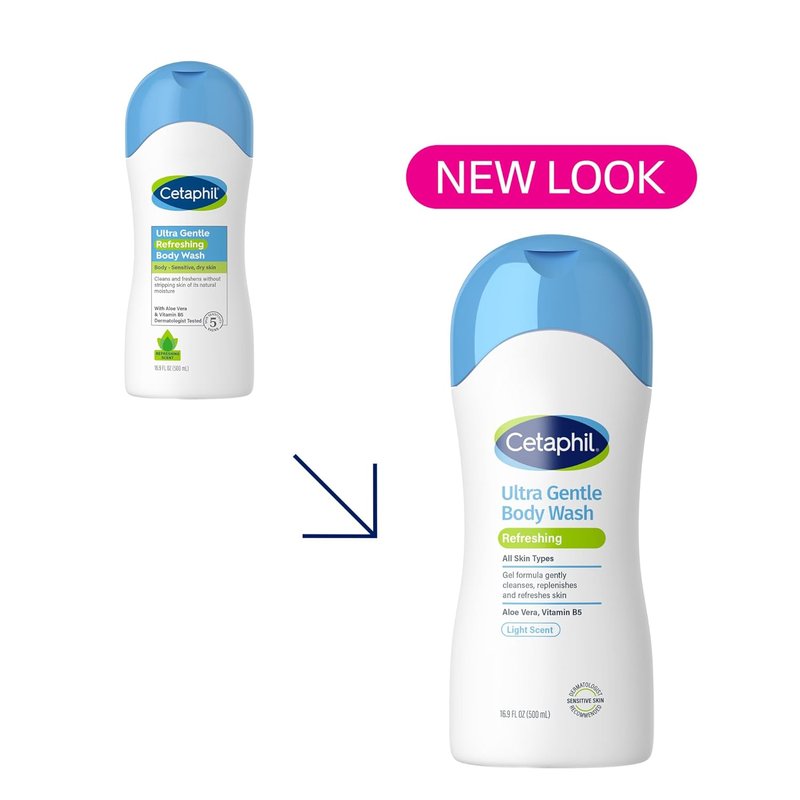 Cetaphil Ultra Gentle Body Wash - Refreshing Scent with Aloe Vera & Vitamin B5 | 16.9 Fl Oz for Sensitive Skin