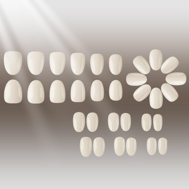 Pearl White Press On Nails Short Almond Fake Nails Glossy Full Cover Solid Color Stick On Nail for Women Manicure 32Pcs
