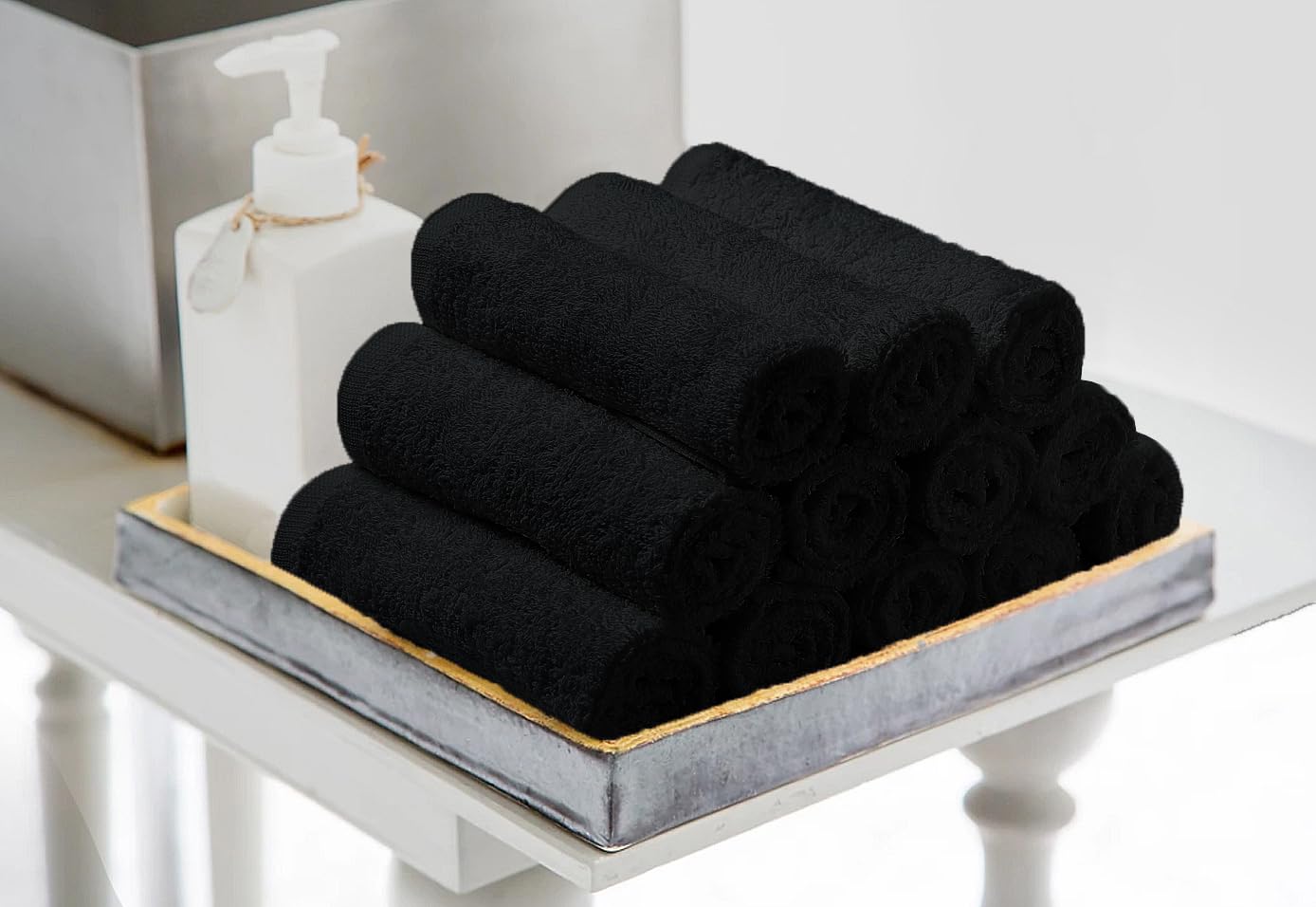 Avalon Towels Wash Cloths for Showering 24 Pack Face Towels 100% Cotton Black Washcloths 12x12 Wash Rags, Facial Towel, Fingertip Towel,Bath Rags