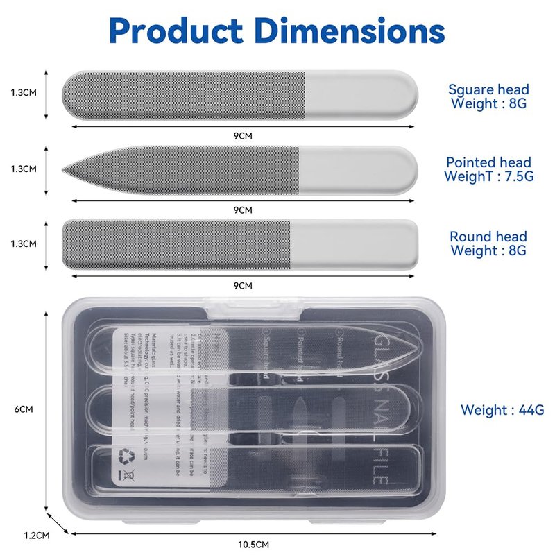 3 in 1 Nano Glass Nail File Set Double Tempered Glass Manicure Pedicure Tool for Shaping Buffing with Travel Case Reusable Washable Nail Care Kit for Women Girls Home Travel