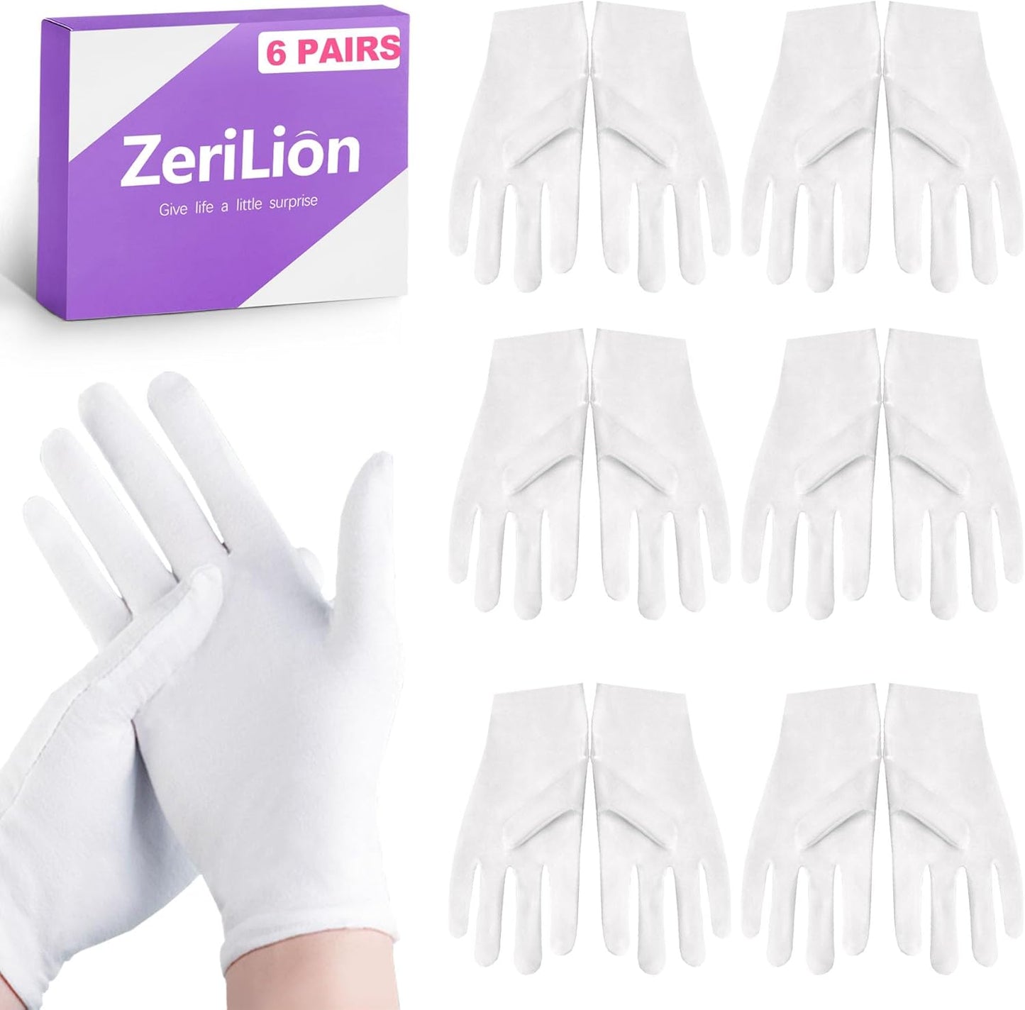 White Cotton Gloves - Soft Dust-Free Hand Protection for Art, Crafting & Coin Handling | 6 Pairs