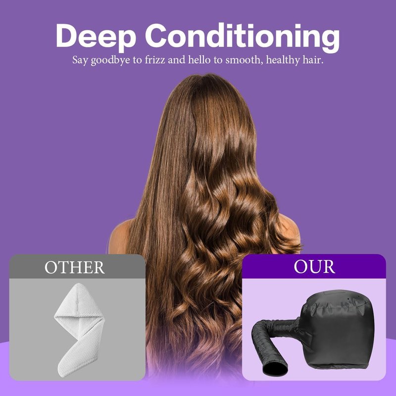 Hooded Hair Dryer Bonnet - Fast-Drying Bonnet for Natural Hair | Adjustable Fit, Portable & Lightweight (Black)