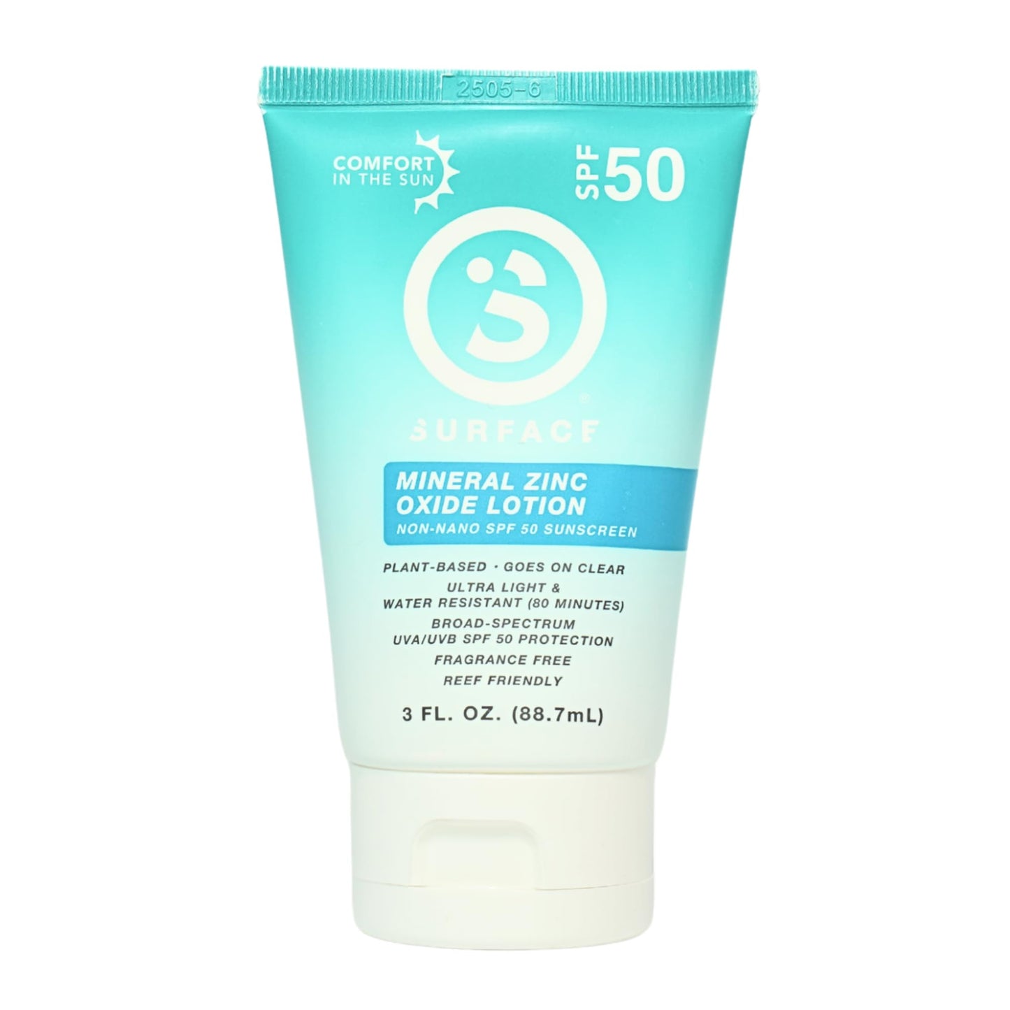 Surface Sunscreen Mineral Lotion SPF 50 for Face & Body, Natural Formula, Lightweight & Reef Friendly, Broad Spectrum UVA UVB Protection, Water Resistant Sun Care for Outdoor Use, Fragrance Free, 3oz