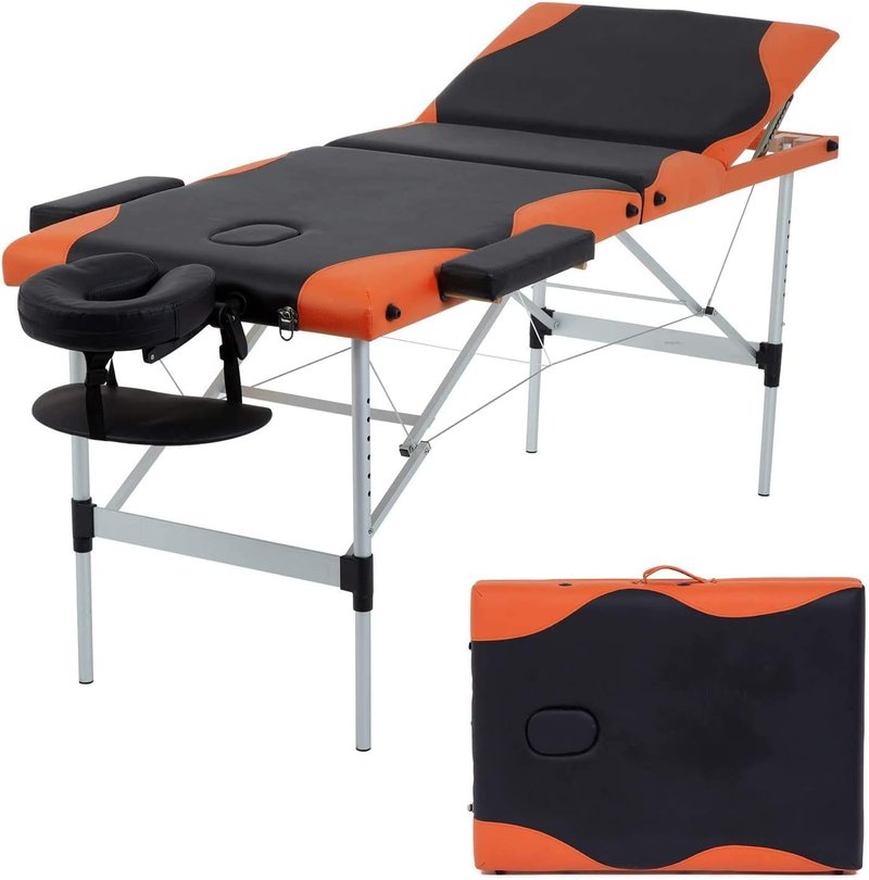 FDW Massage Table Portable Massage Bed 3 Fold Lash Bed Height Adjustable Spa Bed Aluminium Frame Spa Facial Cradle Salon Tattoo Bed with Non-Woven Bag for Spa Footmassage Facial CareSpa Tattoo