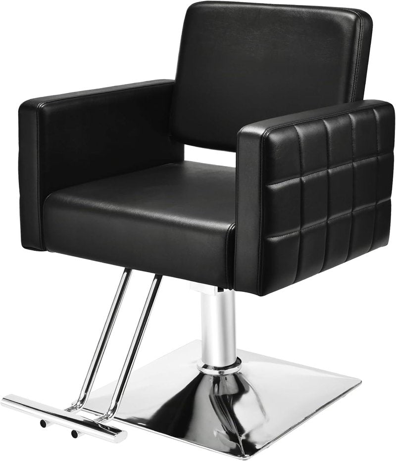 Barber Salon Chair - Heavy Duty Hydraulic Pump, 330 Lbs Capacity | Adjustable Height, 360° Swivel, Soft Leather (Black)