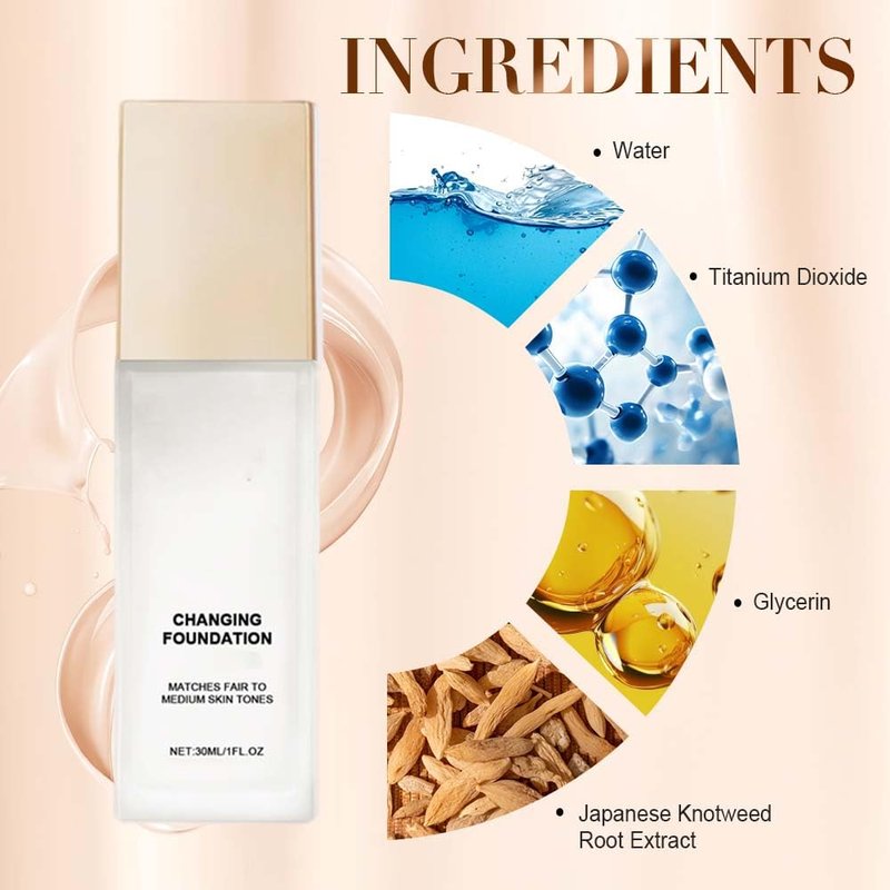 2026 Upgraded Color Changing Foundation for Mature Skin, Instantly Adapts to Your Skin Tone, Buildable Light to Medium Coverage, 12 Hour Wear, Natural Dewy Finish (1Pcs)